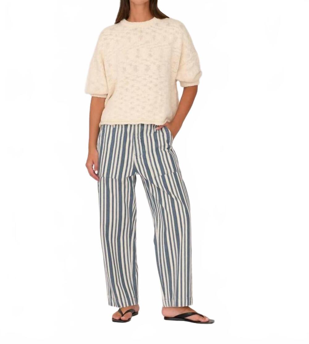 NEW SECULAR alex mid rise utility jean in blue stripe